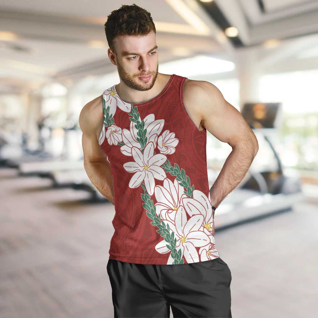 Ia Orana Tahiti Tiare Men Tank Top Crimson Lei LT7 Red - Polynesian Pride