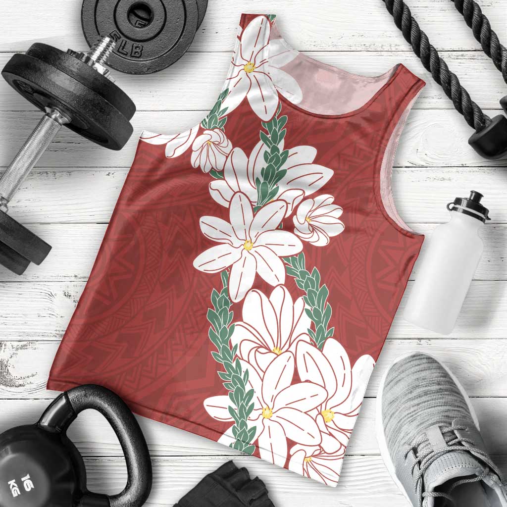 Ia Orana Tahiti Tiare Men Tank Top Crimson Lei LT7 - Polynesian Pride