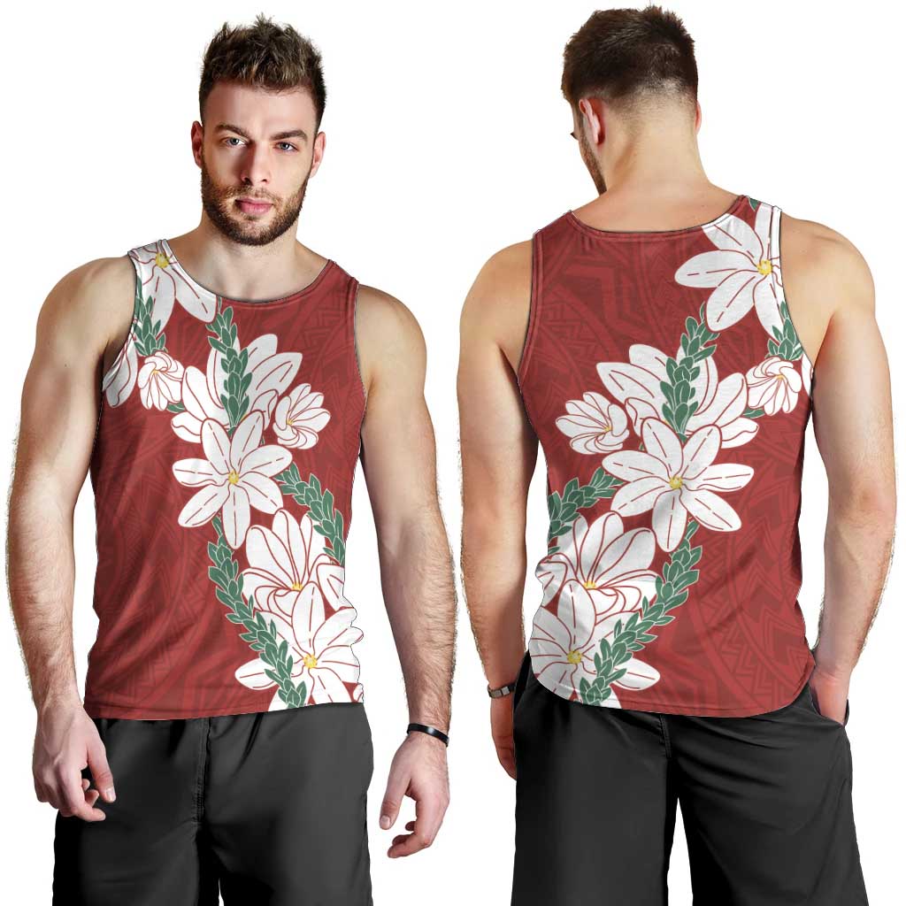Ia Orana Tahiti Tiare Men Tank Top Crimson Lei LT7 - Polynesian Pride