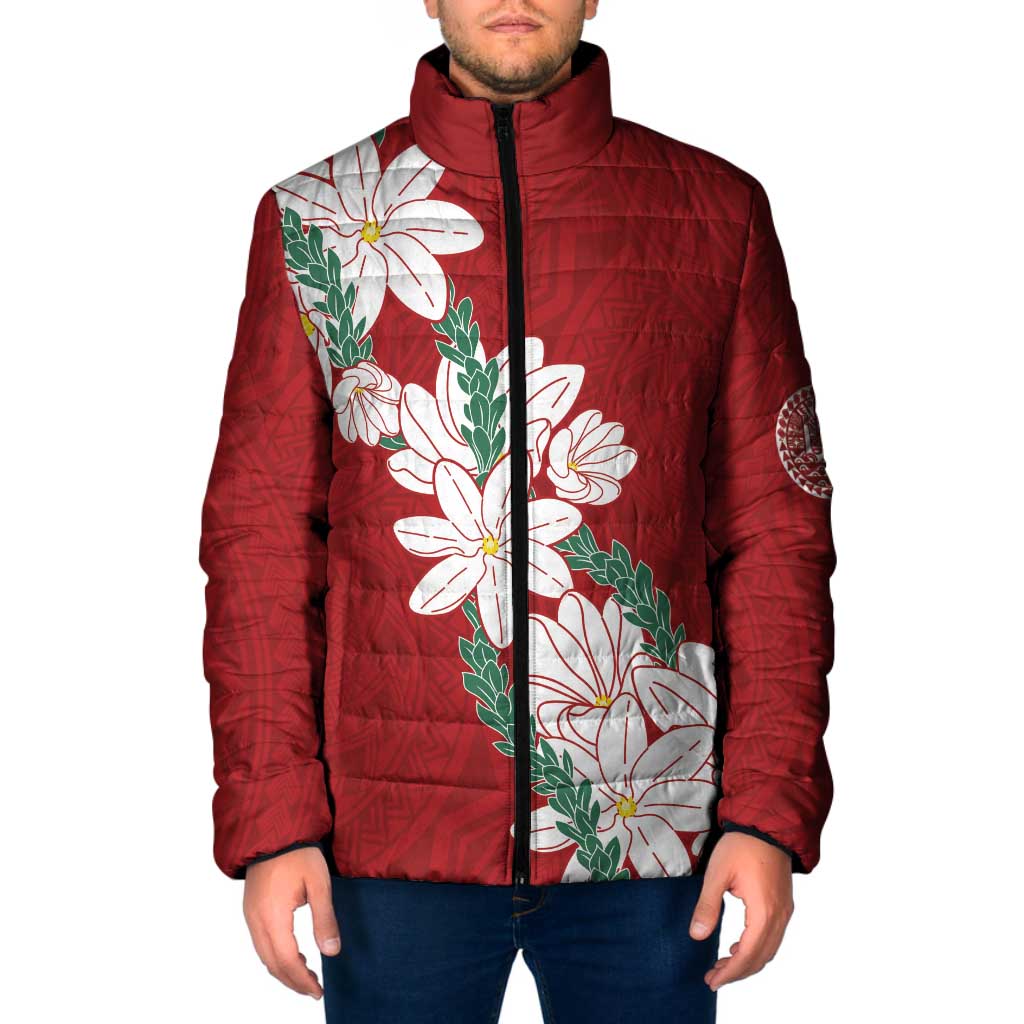 Ia Orana Tahiti Tiare Padded Jacket Crimson Lei LT7 Men Red - Polynesian Pride