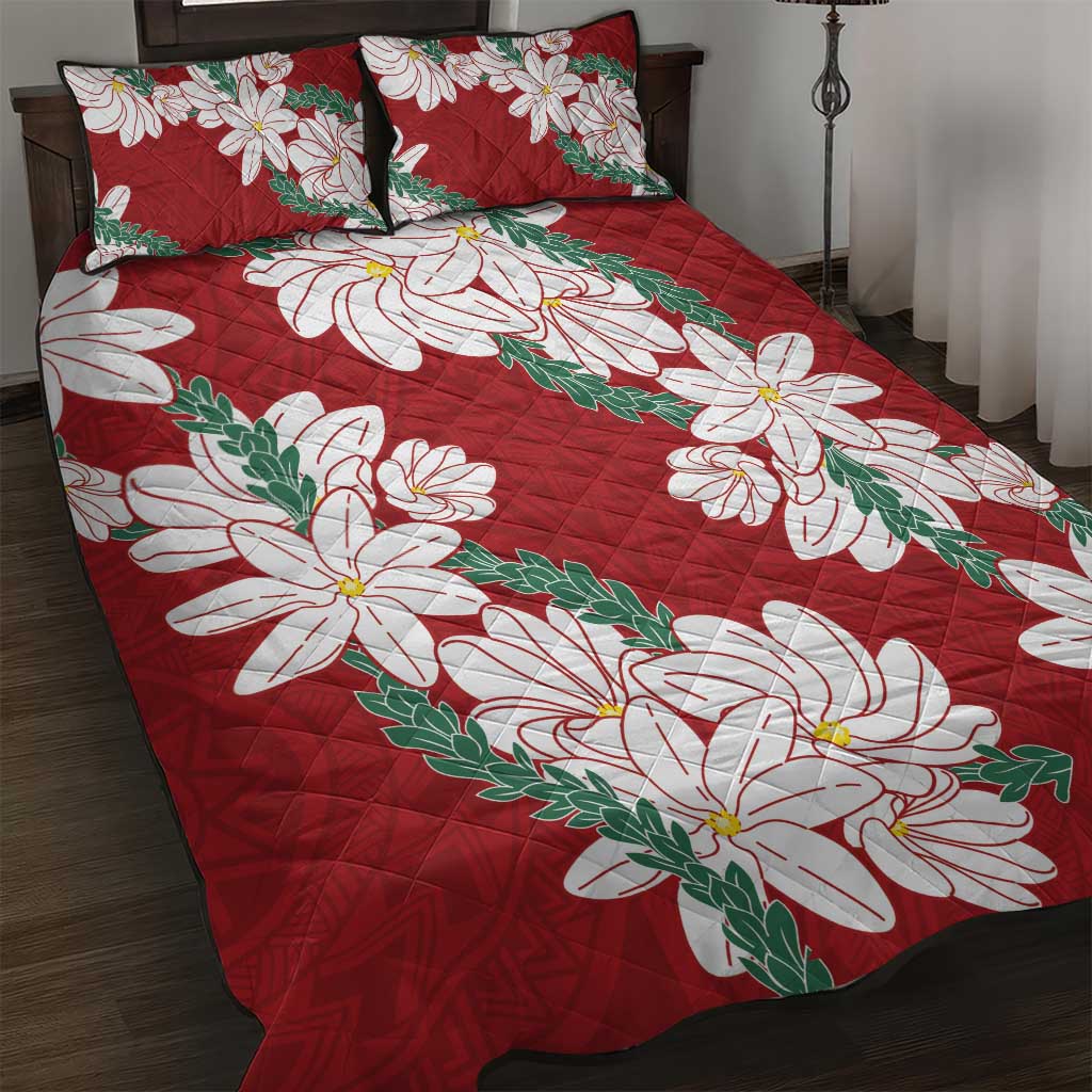 Ia Orana Tahiti Tiare Quilt Bed Set Crimson Lei LT7 Red - Polynesian Pride
