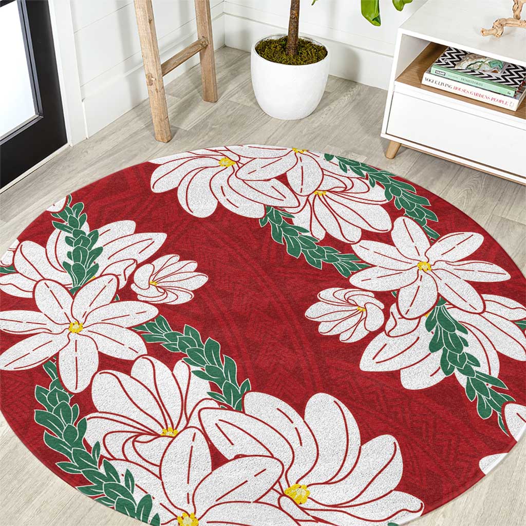 Ia Orana Tahiti Tiare Round Carpet Crimson Lei LT7 Red - Polynesian Pride