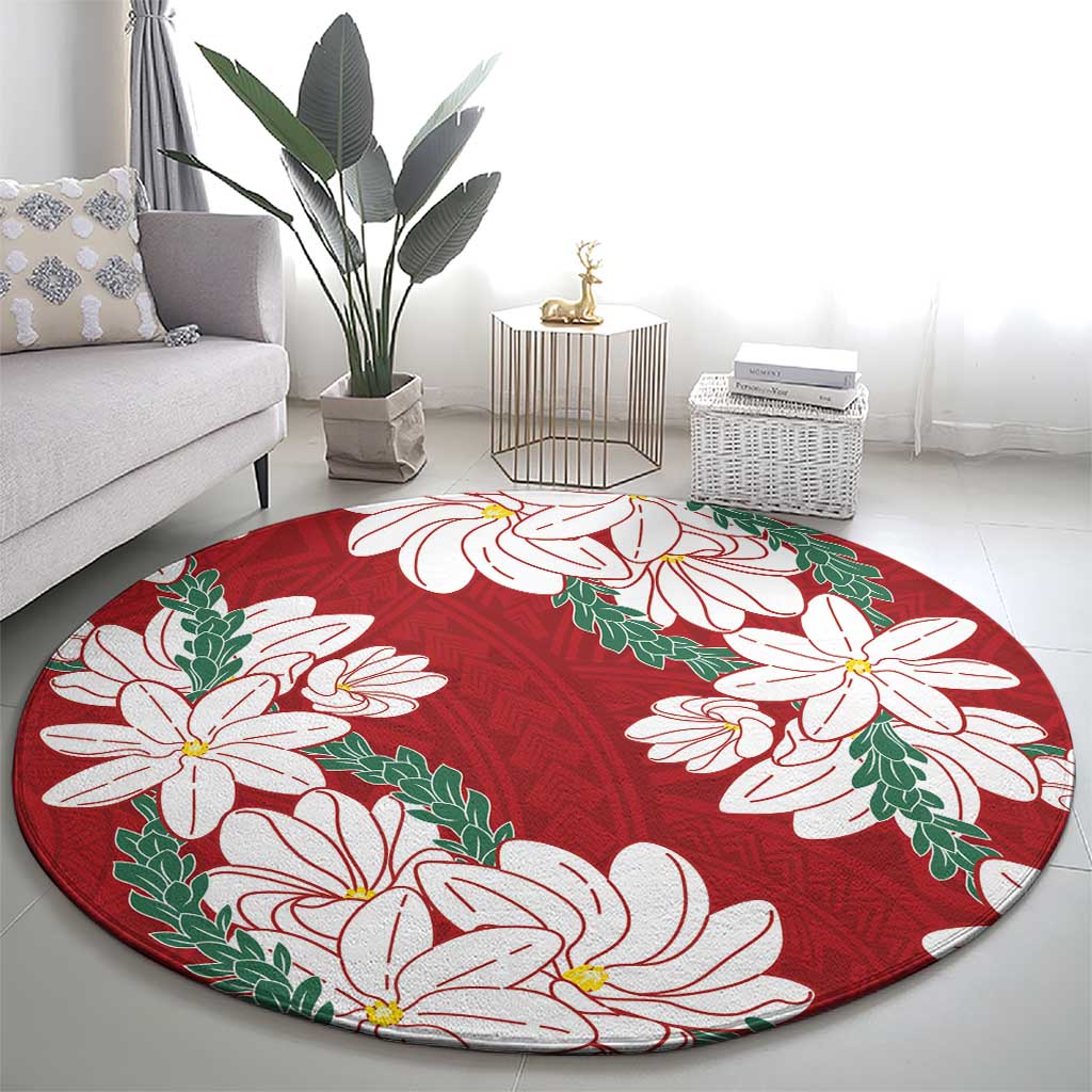 Ia Orana Tahiti Tiare Round Carpet Crimson Lei LT7 - Polynesian Pride