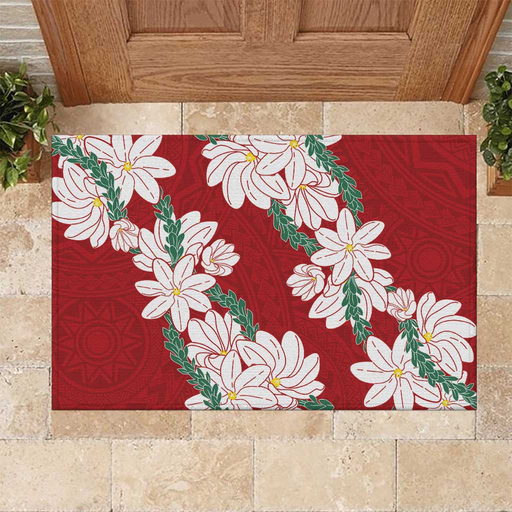 Ia Orana Tahiti Tiare Rubber Doormat Crimson Lei LT7 Red - Polynesian Pride