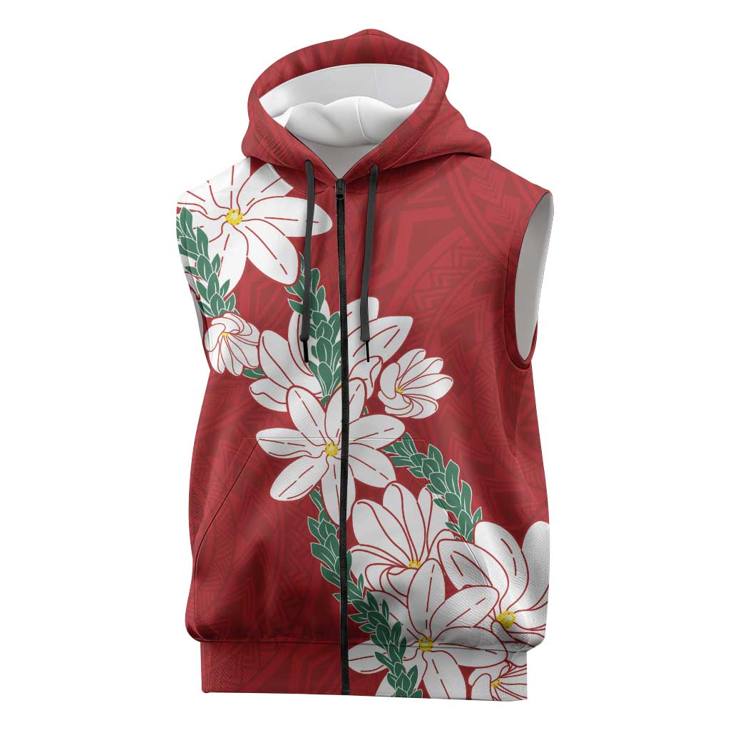 Ia Orana Tahiti Tiare Sleeveless Zip Hoodie Crimson Lei LT7 Red - Polynesian Pride