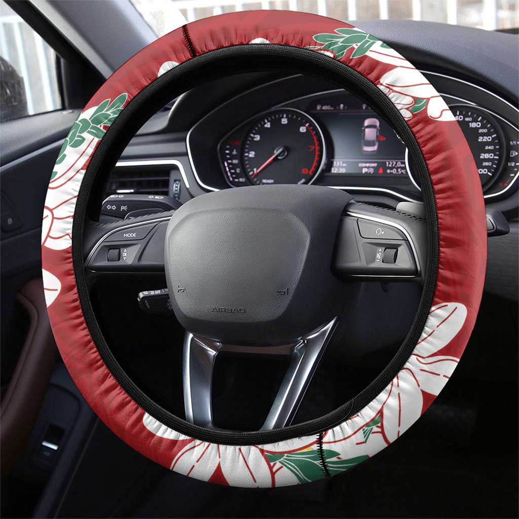 Ia Orana Tahiti Tiare Steering Wheel Cover Crimson Lei LT7 - Polynesian Pride