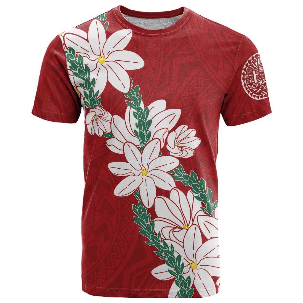 Ia Orana Tahiti Tiare T Shirt Crimson Lei LT7 Red - Polynesian Pride