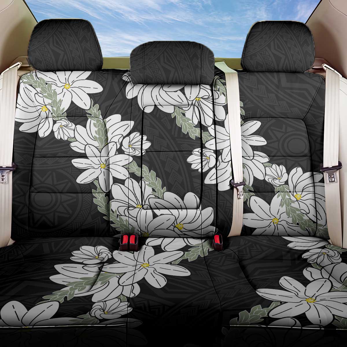 Ia Orana Tahiti Tiare Back Car Seat Cover Black Lei LT7 One Size Black - Polynesian Pride