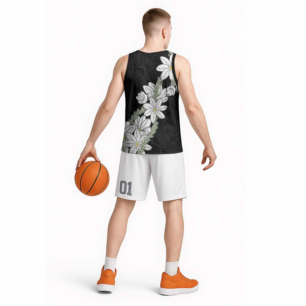 Ia Orana Tahiti Tiare Basketball Jersey Black Lei LT7 - Polynesian Pride