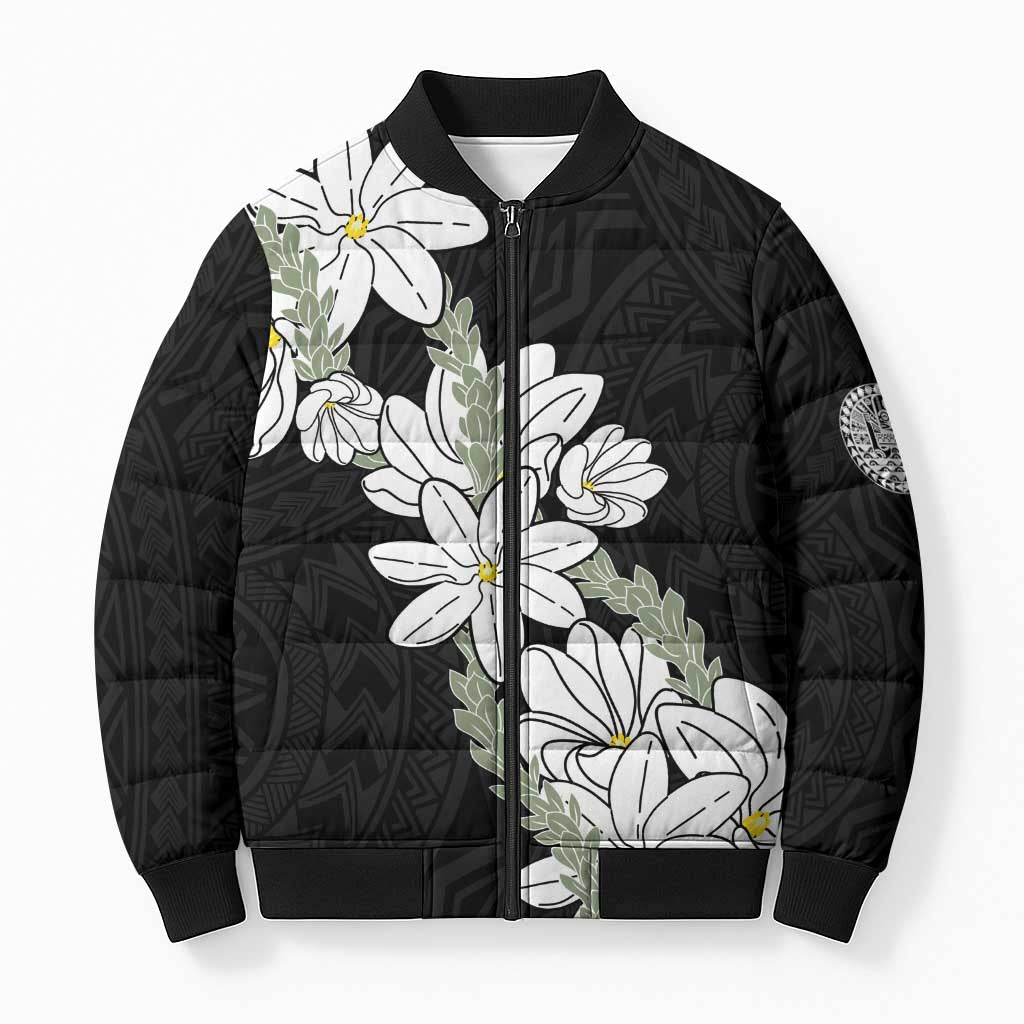 Ia Orana Tahiti Tiare Bomber Puffer Jacket Black Lei LT7 Unisex Black - Polynesian Pride