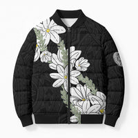 Ia Orana Tahiti Tiare Bomber Puffer Jacket Black Lei LT7 Unisex Black - Polynesian Pride