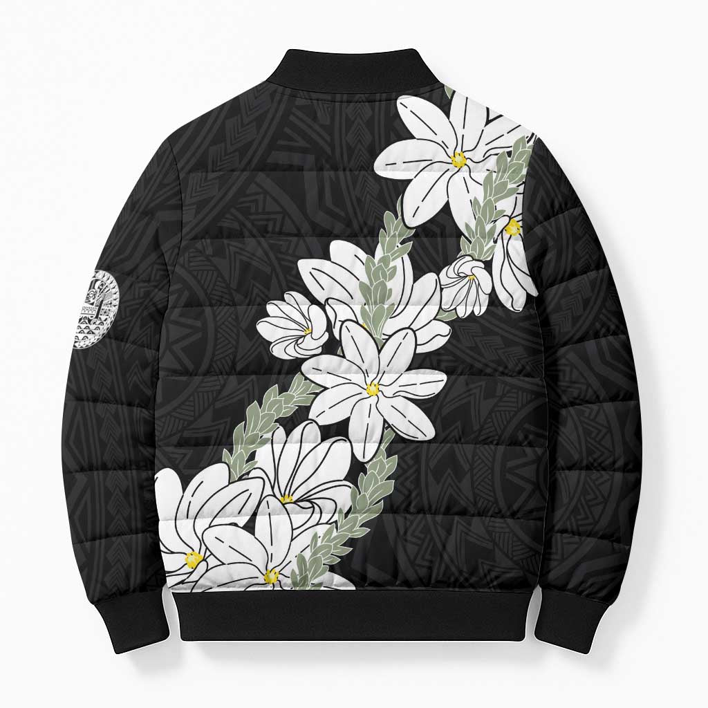 Ia Orana Tahiti Tiare Bomber Puffer Jacket Black Lei LT7 - Polynesian Pride