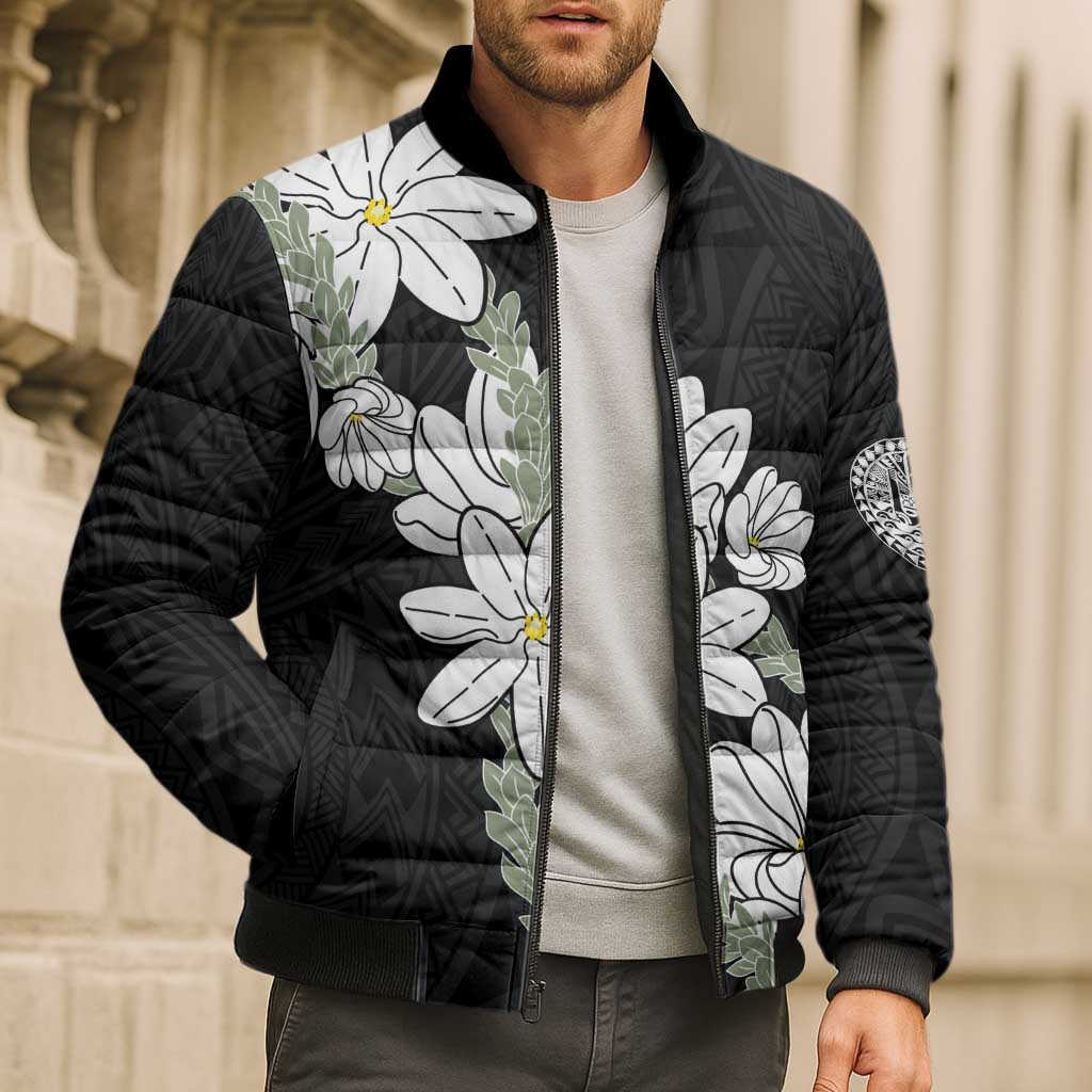 Ia Orana Tahiti Tiare Bomber Puffer Jacket Black Lei LT7 - Polynesian Pride