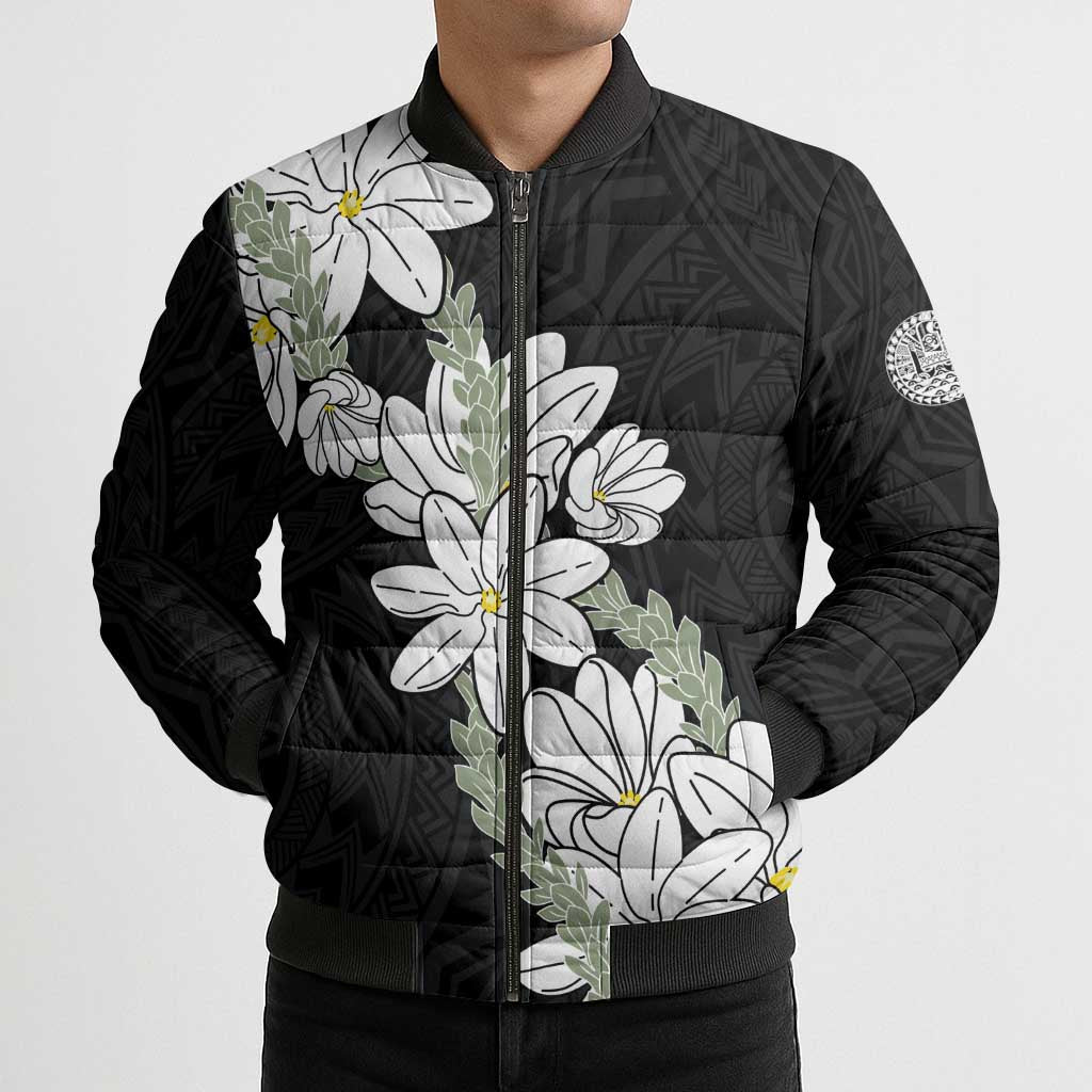 Ia Orana Tahiti Tiare Bomber Puffer Jacket Black Lei LT7 - Polynesian Pride