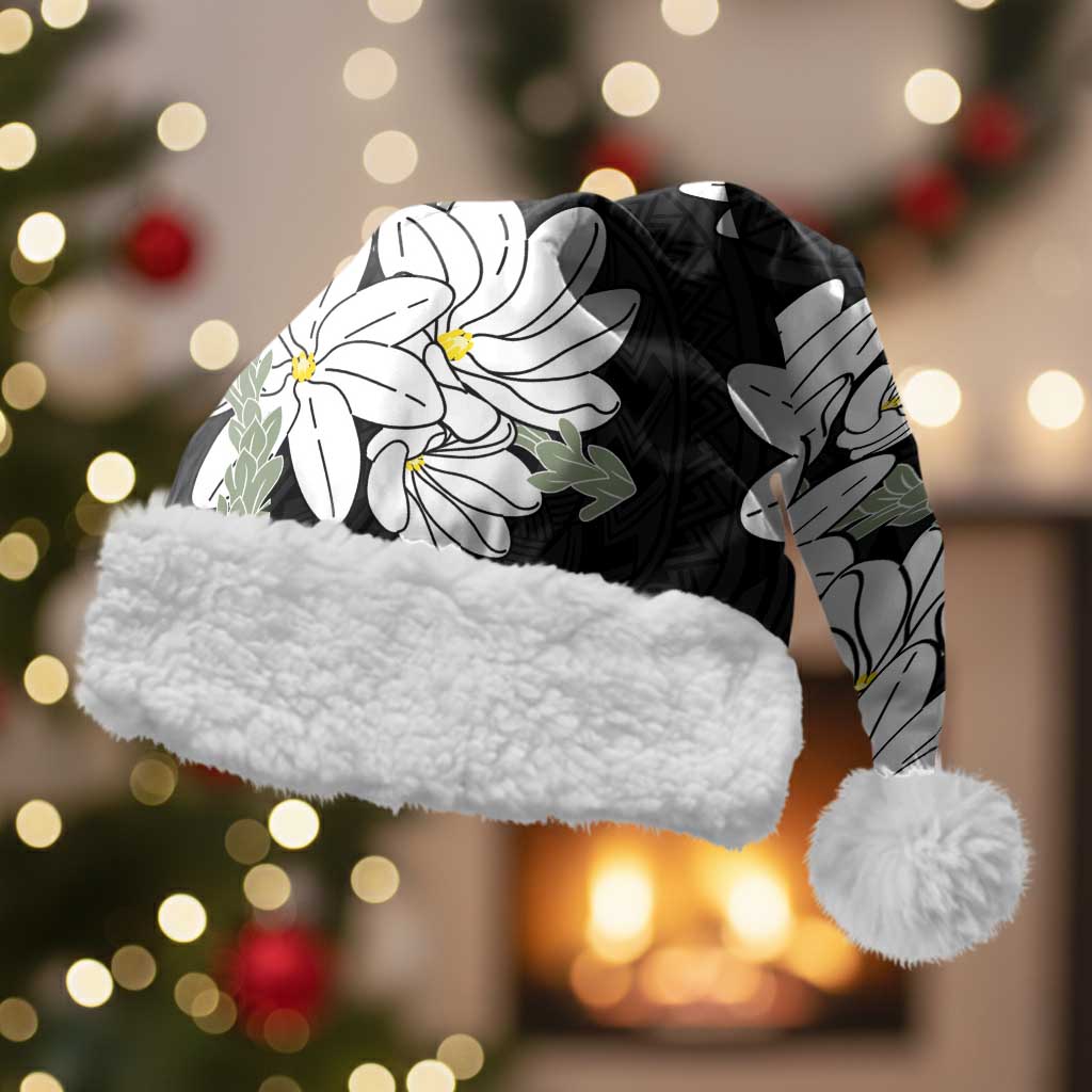 Ia Orana Tahiti Tiare Christmas Santa Hat Black Lei LT7 With Fur Black - Polynesian Pride