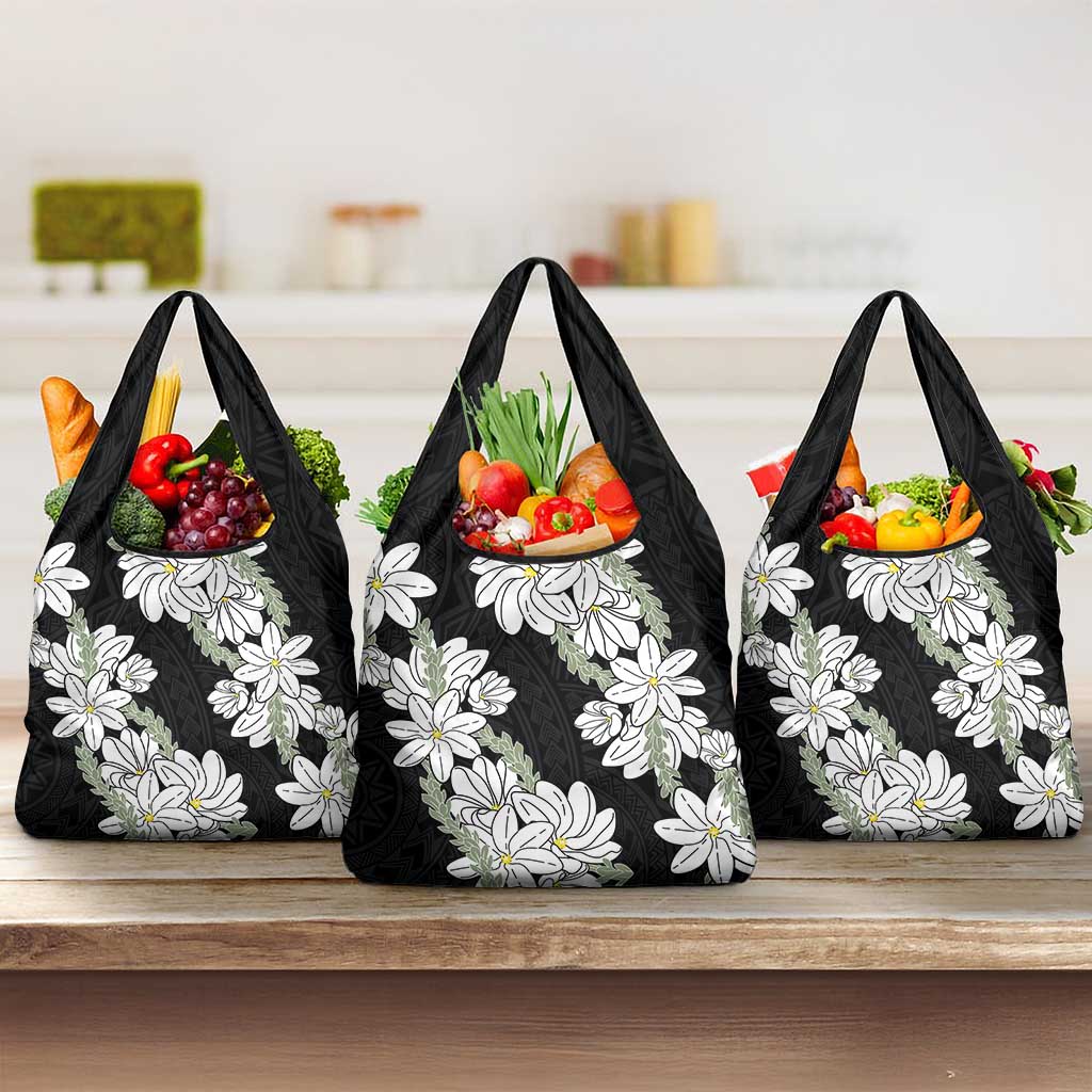 Ia Orana Tahiti Tiare Grocery Bag Black Lei LT7 3-pack One Size Black - Polynesian Pride