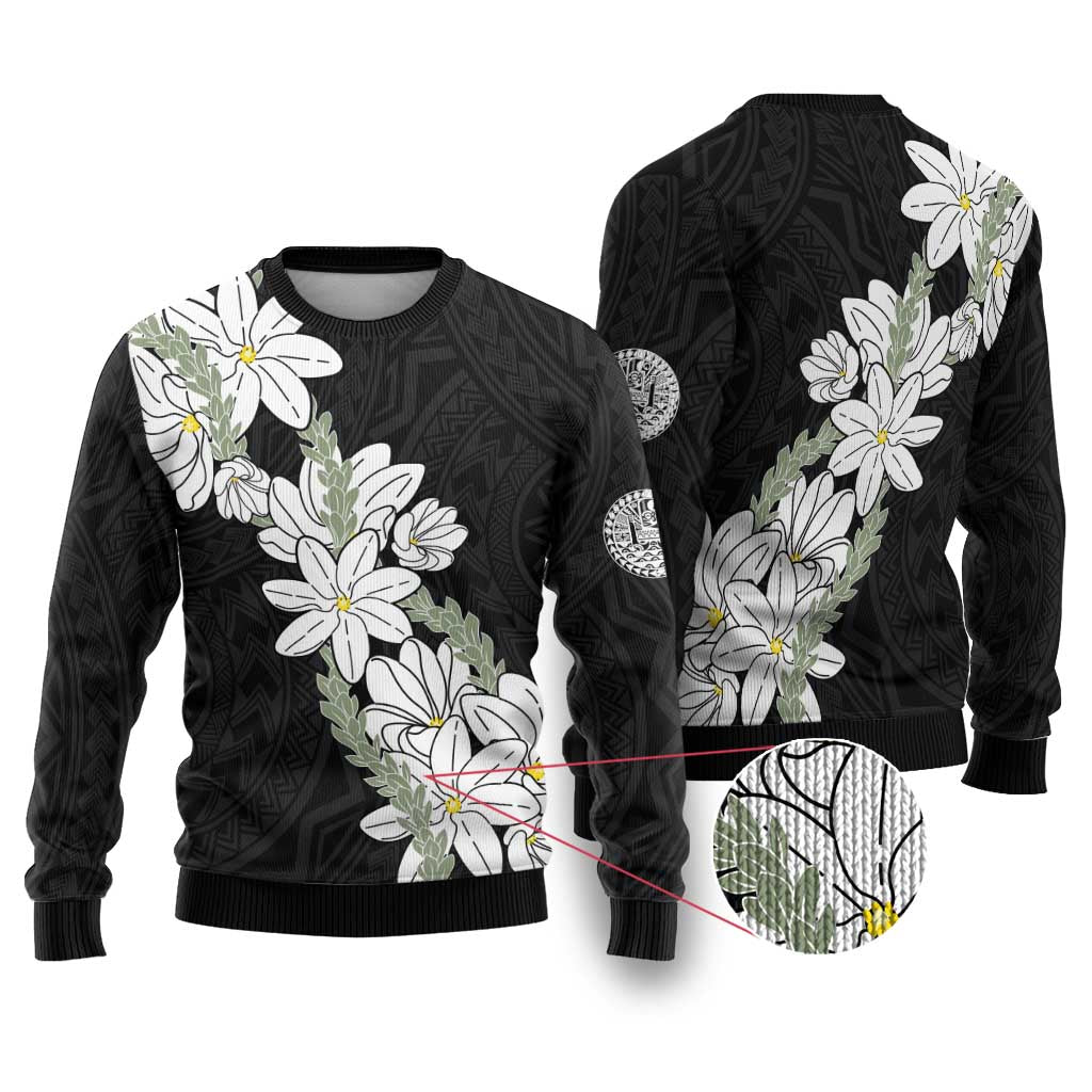 Ia Orana Tahiti Tiare Ugly Christmas Sweater Black Lei LT7 Black - Polynesian Pride