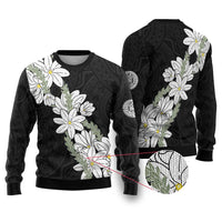 Ia Orana Tahiti Tiare Ugly Christmas Sweater Black Lei LT7 Black - Polynesian Pride