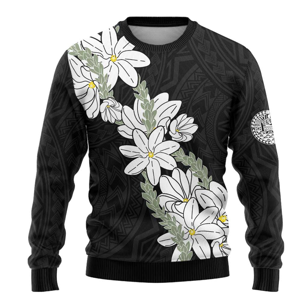 Ia Orana Tahiti Tiare Ugly Christmas Sweater Black Lei LT7 - Polynesian Pride