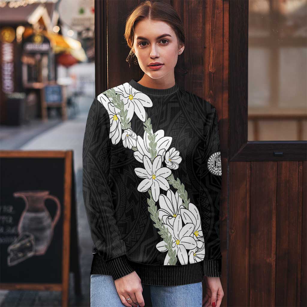 Ia Orana Tahiti Tiare Ugly Christmas Sweater Black Lei LT7 - Polynesian Pride
