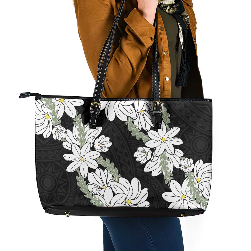 Ia Orana Tahiti Tiare Leather Tote Bag Black Lei LT7 - Polynesian Pride