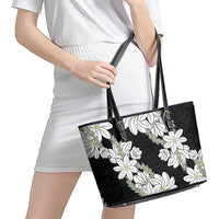 Ia Orana Tahiti Tiare Leather Tote Bag Black Lei LT7 - Polynesian Pride