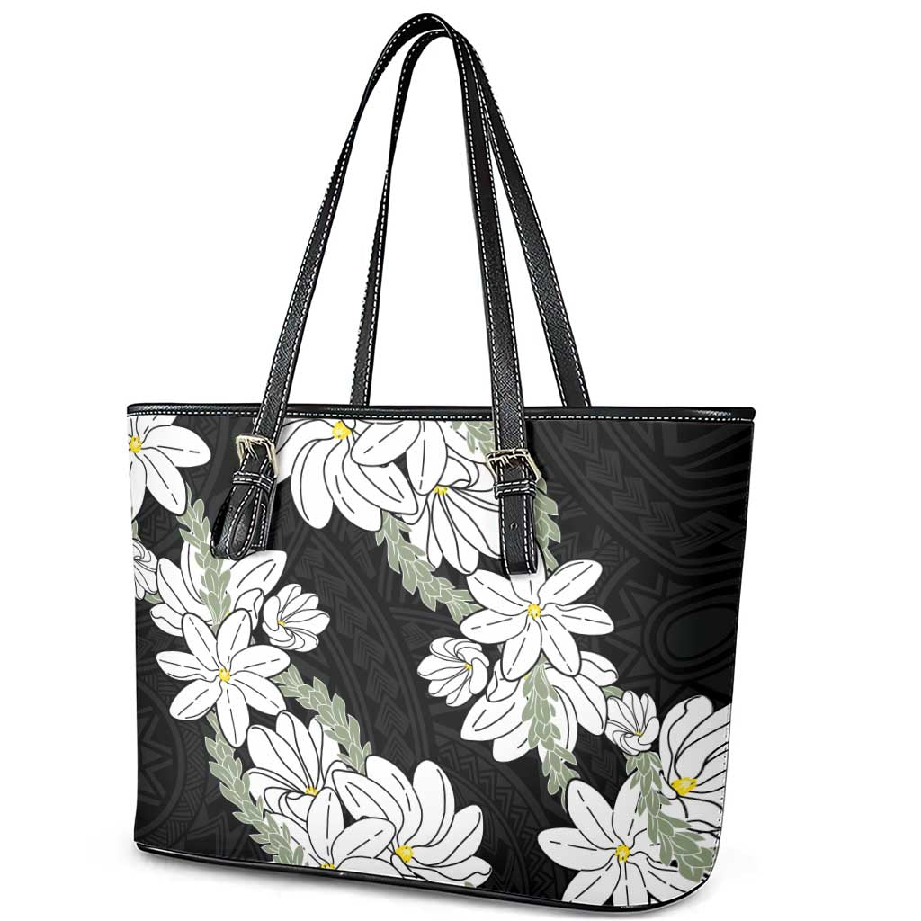 Ia Orana Tahiti Tiare Leather Tote Bag Black Lei LT7 - Polynesian Pride