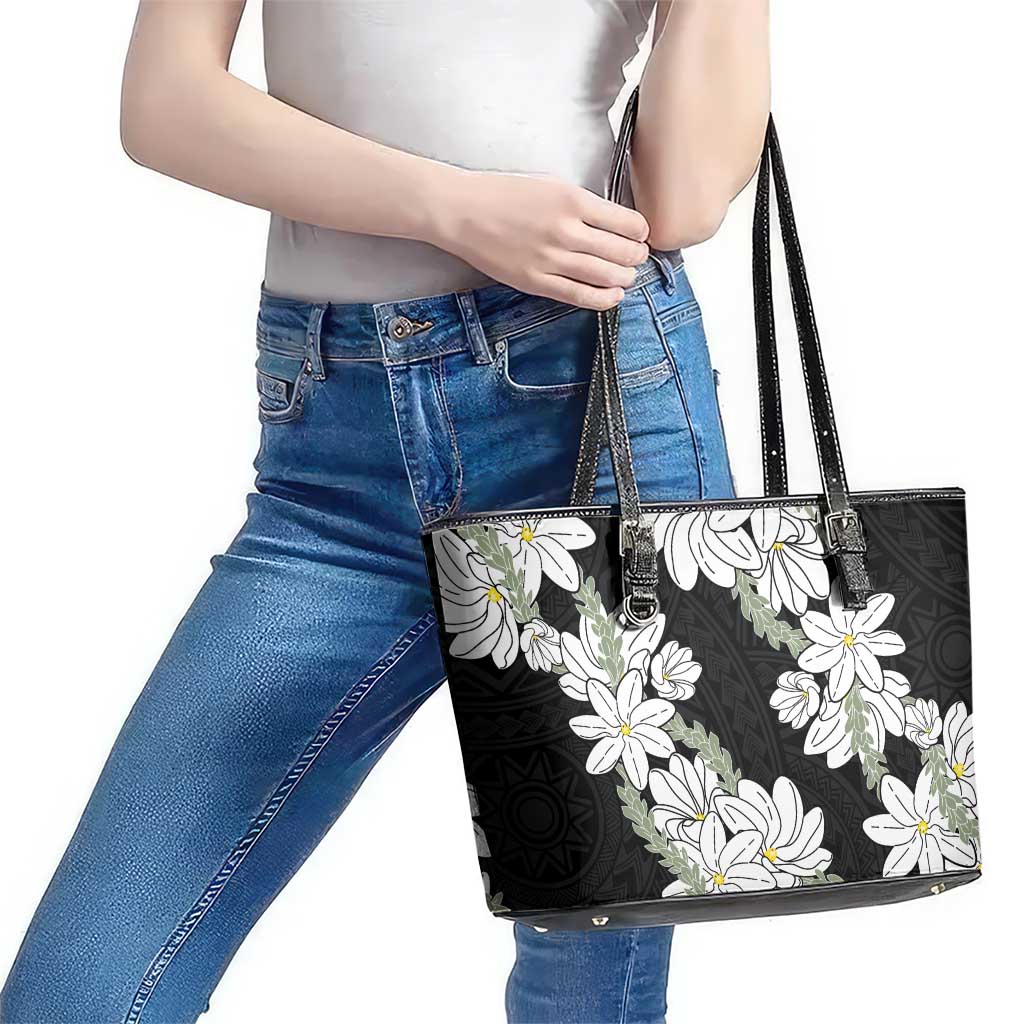 Ia Orana Tahiti Tiare Leather Tote Bag Black Lei LT7 - Polynesian Pride