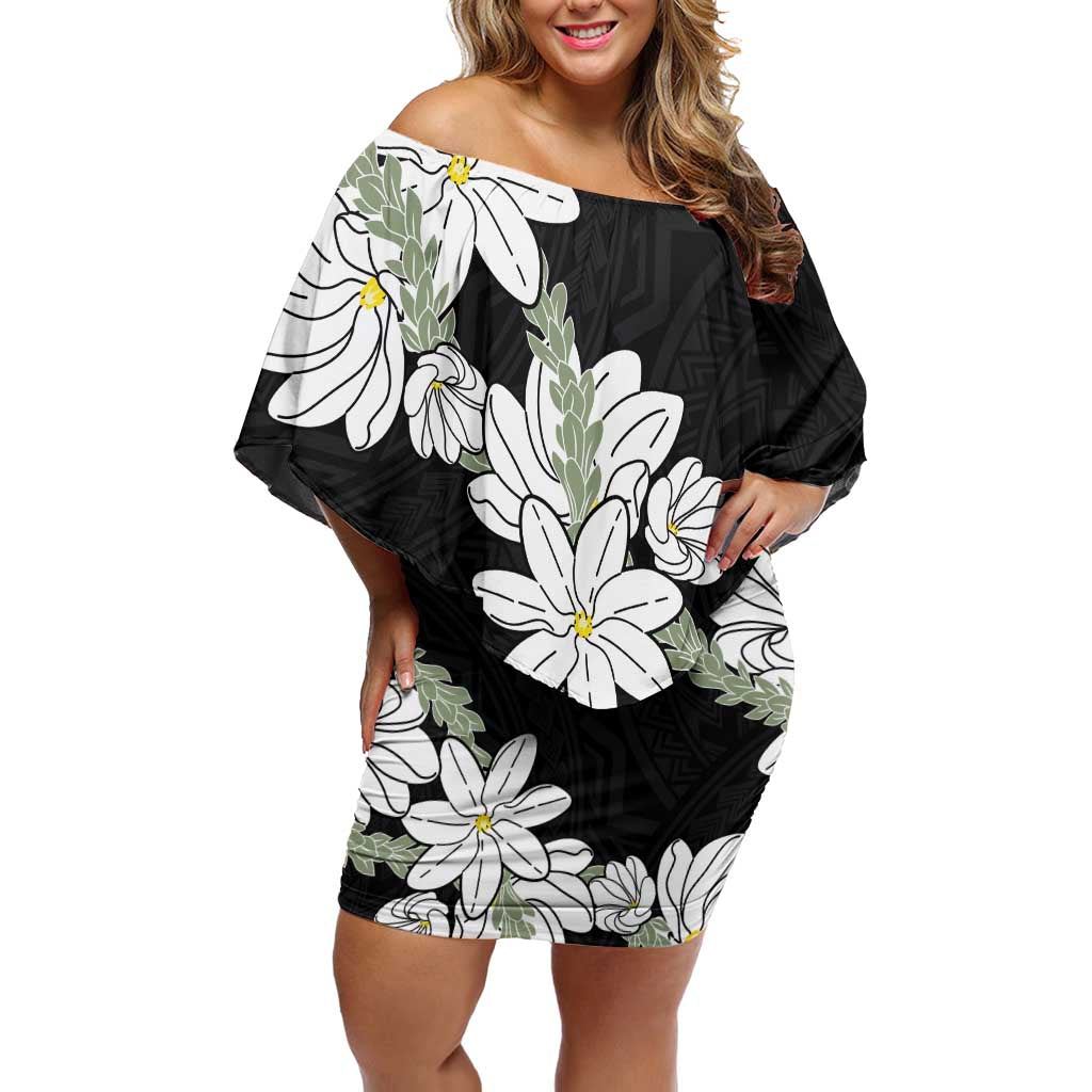 Ia Orana Tahiti Tiare Off Shoulder Short Dress Black Lei LT7 Women Black - Polynesian Pride