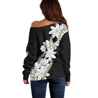 Ia Orana Tahiti Tiare Off Shoulder Sweater Black Lei LT7 - Polynesian Pride