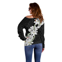 Ia Orana Tahiti Tiare Off Shoulder Sweater Black Lei LT7 - Polynesian Pride