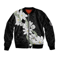 Ia Orana Tahiti Tiare Sleeve Zip Bomber Jacket Black Lei LT7 Unisex Black - Polynesian Pride