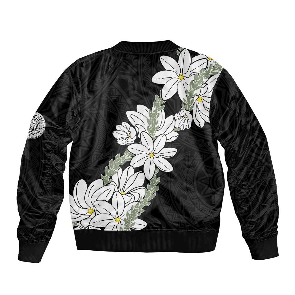 Ia Orana Tahiti Tiare Sleeve Zip Bomber Jacket Black Lei LT7 - Polynesian Pride