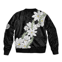 Ia Orana Tahiti Tiare Sleeve Zip Bomber Jacket Black Lei LT7 - Polynesian Pride