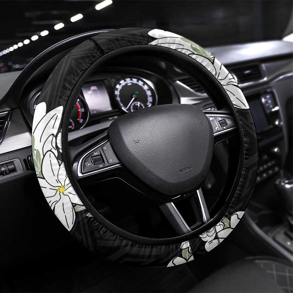 Ia Orana Tahiti Tiare Steering Wheel Cover Black Lei LT7 Universal Fit Black - Polynesian Pride