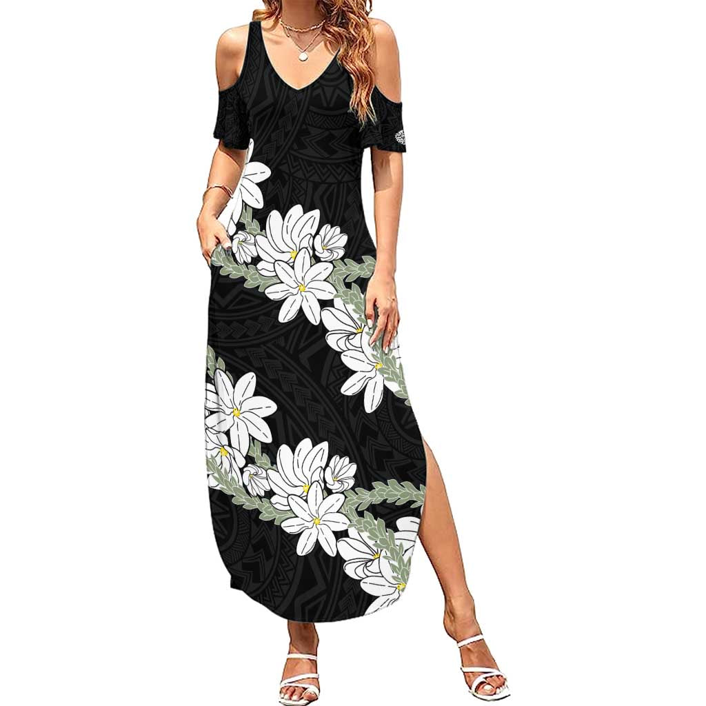 Ia Orana Tahiti Tiare Summer Maxi Dress Black Lei LT7 Women Black - Polynesian Pride