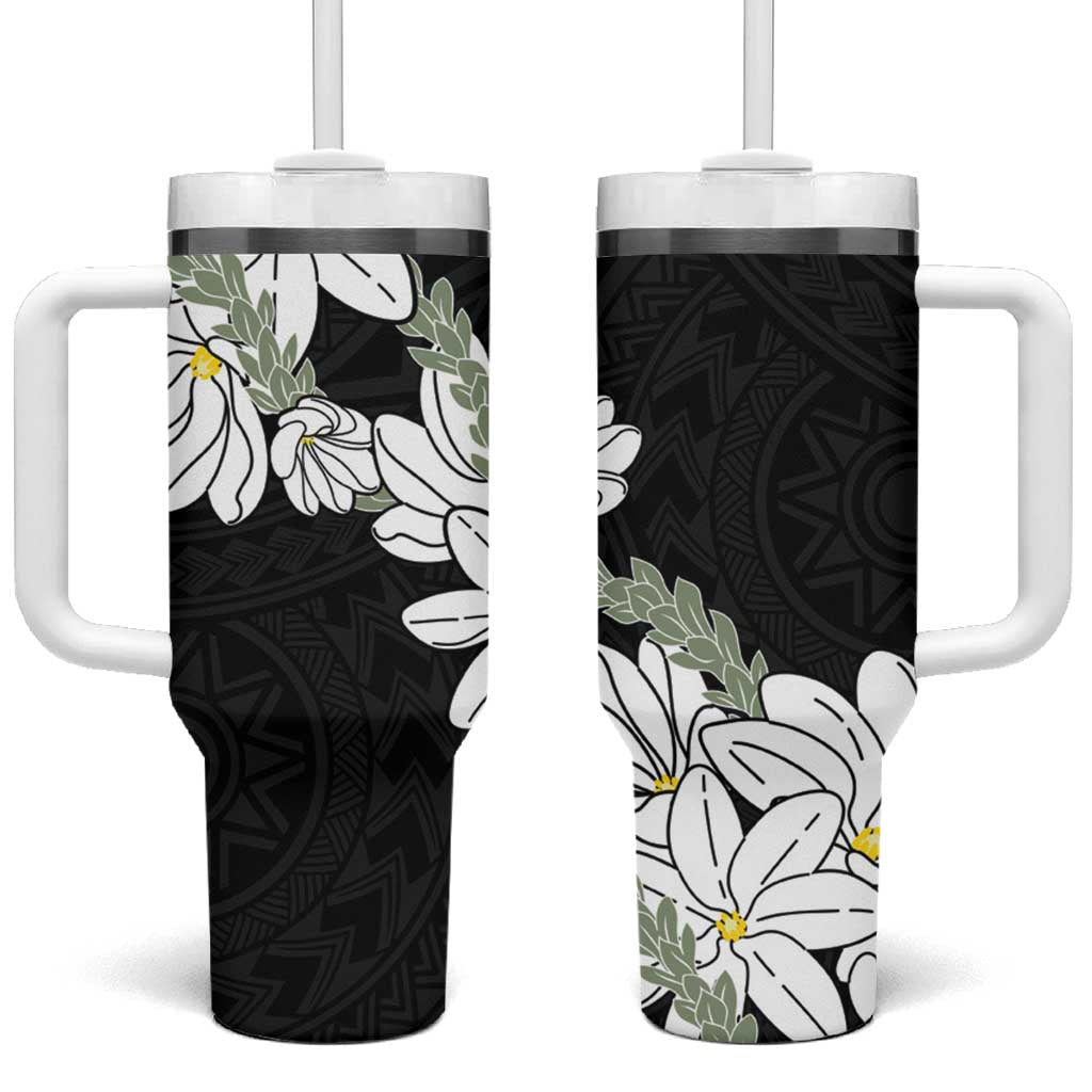 Ia Orana Tahiti Tiare Tumbler With Handle Black Lei LT7 One Size: 40 oz Black - Polynesian Pride