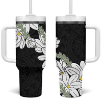 Ia Orana Tahiti Tiare Tumbler With Handle Black Lei LT7 One Size: 40 oz Black - Polynesian Pride