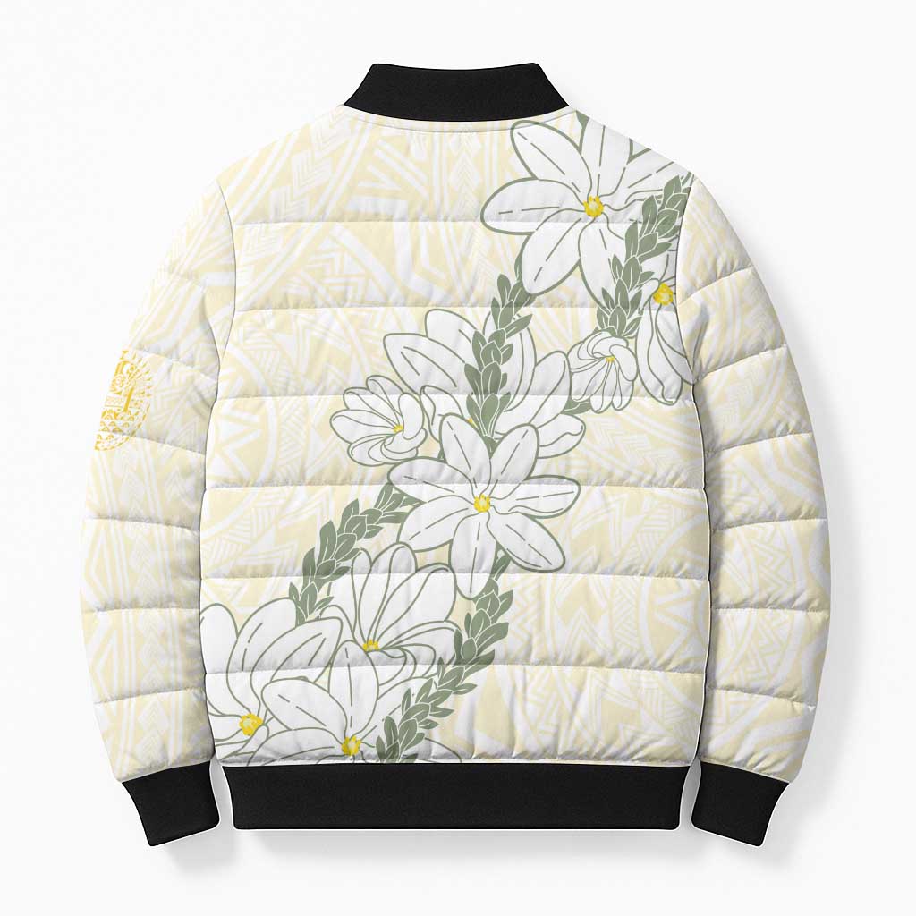 Ia Orana Tahiti Tiare Bomber Puffer Jacket Lemon Yellow Lei LT7 - Polynesian Pride