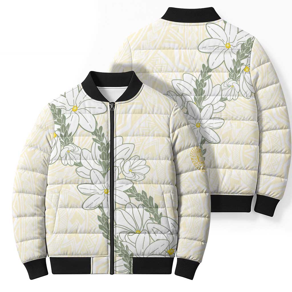 Ia Orana Tahiti Tiare Bomber Puffer Jacket Lemon Yellow Lei LT7 - Polynesian Pride