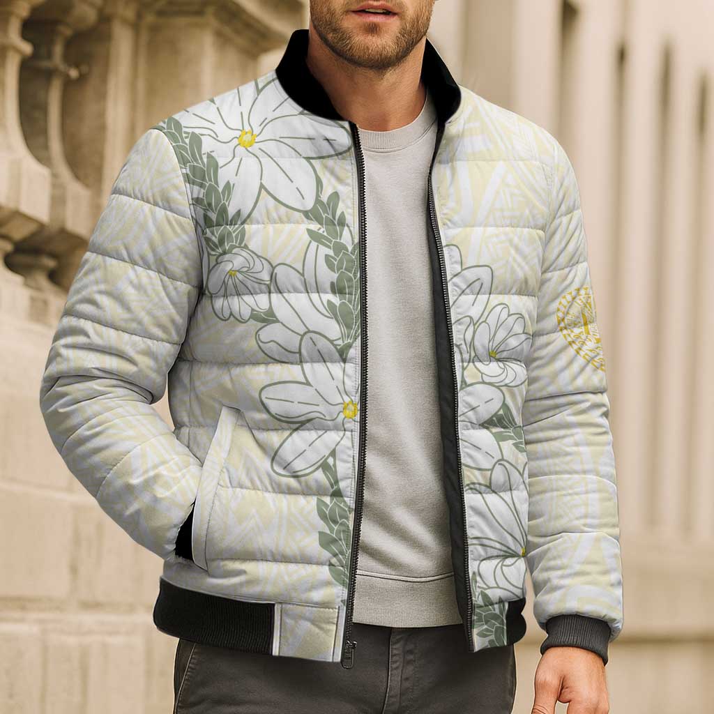 Ia Orana Tahiti Tiare Bomber Puffer Jacket Lemon Yellow Lei LT7 - Polynesian Pride