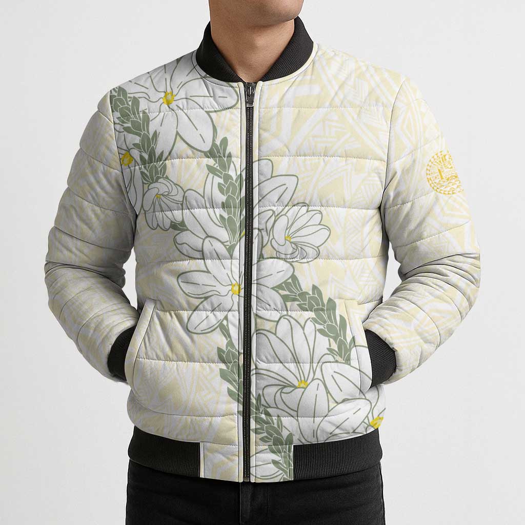 Ia Orana Tahiti Tiare Bomber Puffer Jacket Lemon Yellow Lei LT7 - Polynesian Pride
