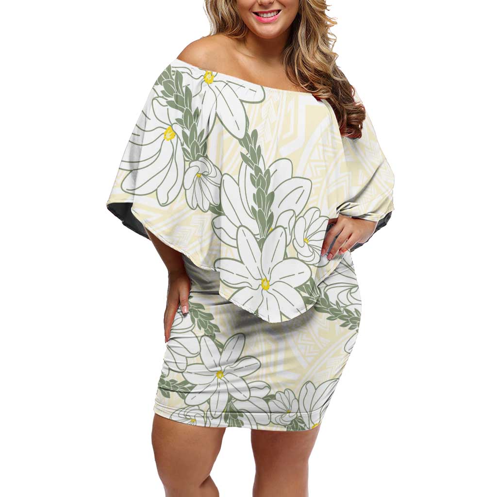 Ia Orana Tahiti Tiare Off Shoulder Short Dress Lemon Yellow Lei LT7 Women Lemon - Polynesian Pride