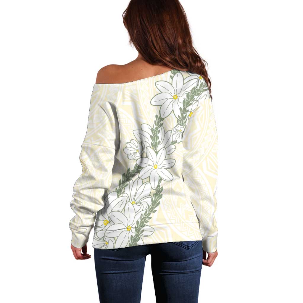 Ia Orana Tahiti Tiare Off Shoulder Sweater Lemon Yellow Lei LT7 - Polynesian Pride