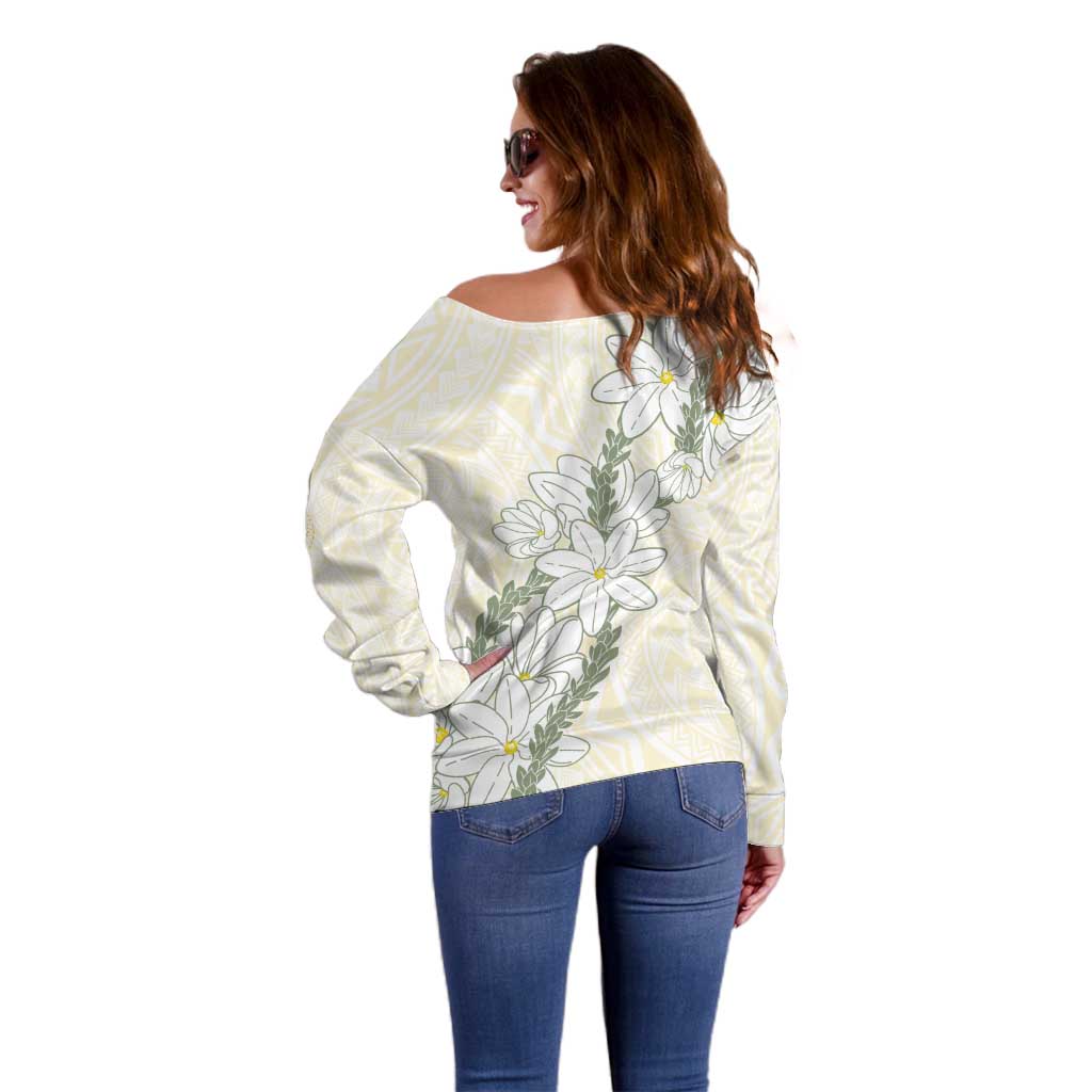 Ia Orana Tahiti Tiare Off Shoulder Sweater Lemon Yellow Lei LT7 - Polynesian Pride