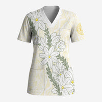 Ia Orana Tahiti Tiare Scrub Top Lemon Yellow Lei LT7 Adult Lemon - Polynesian Pride