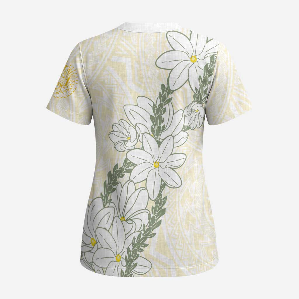 Ia Orana Tahiti Tiare Scrub Top Lemon Yellow Lei LT7 - Polynesian Pride