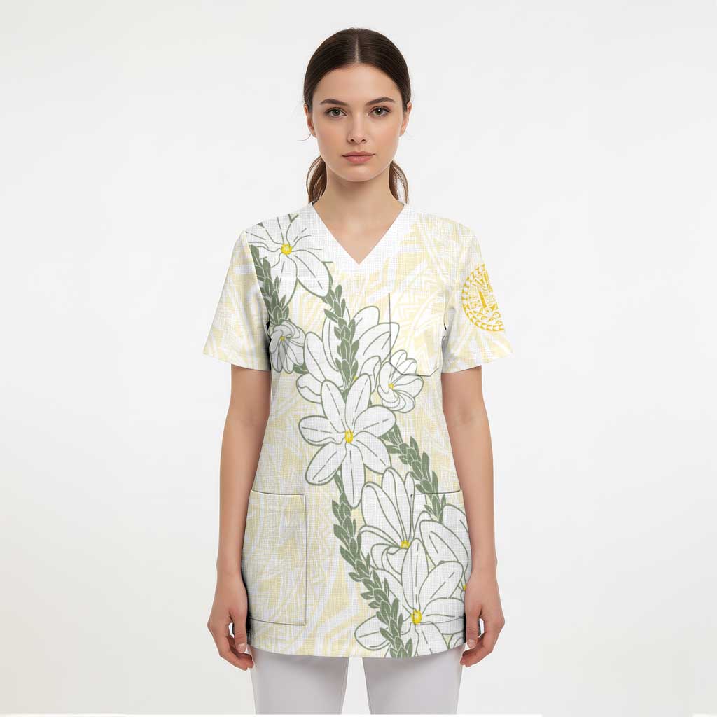 Ia Orana Tahiti Tiare Scrub Top Lemon Yellow Lei LT7 - Polynesian Pride