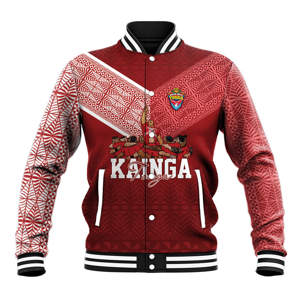 Mate Ma'a Tonga Custom Ngatu Baseball Jacket Kainga - Sipi Tau LT7 Unisex Red - Polynesian Pride