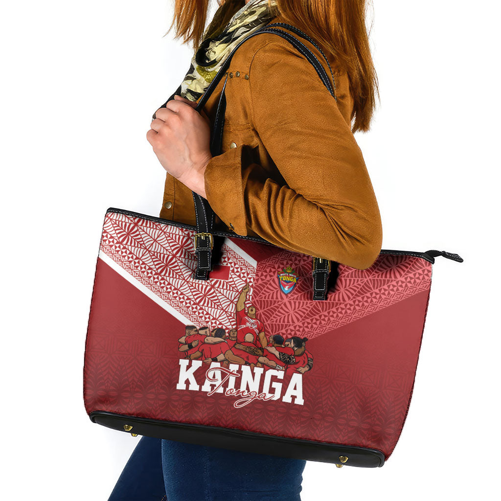 Mate Ma'a Tonga Ngatu Leather Tote Bag Kainga - Sipi Tau LT7 Red - Polynesian Pride